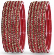 NMII Glass with Zircon Gemstone and Beads Studdded Glossy Finished Traditional Bangle Set For Women and Girls
