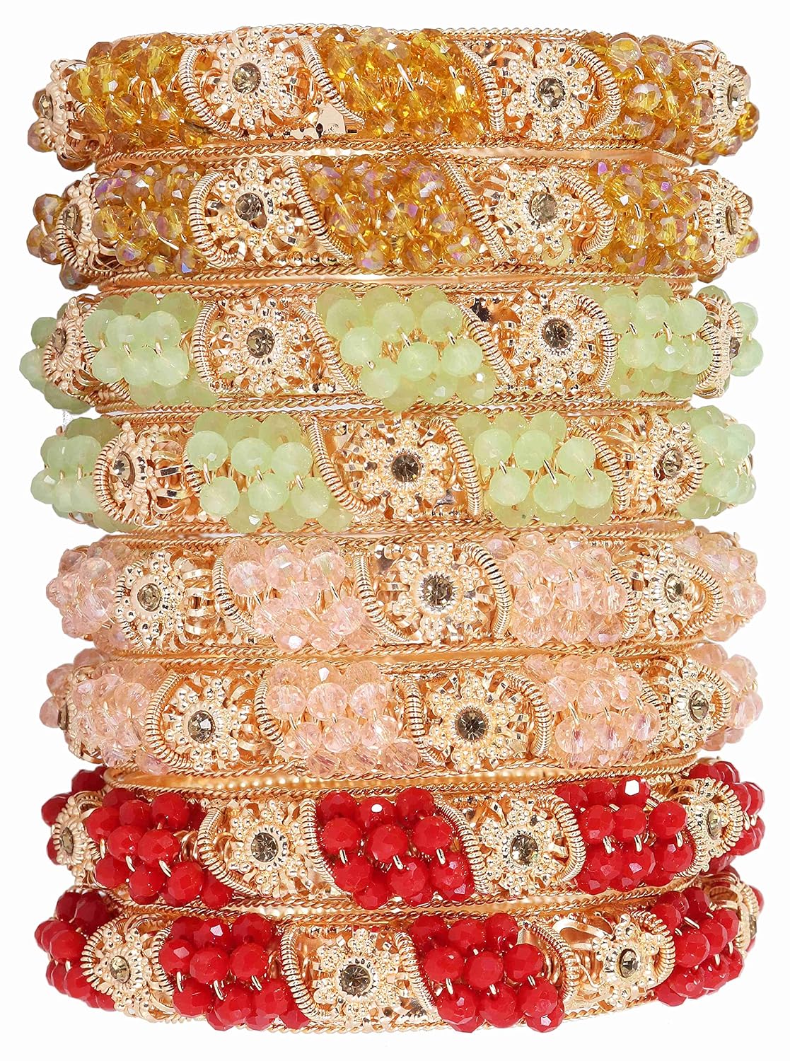 NMII Non-Precious Metal With Base Metal And Zircon Gemstone Or Colourful Beads Studded On Flower Glossy Finished Kada Set For women and Girls