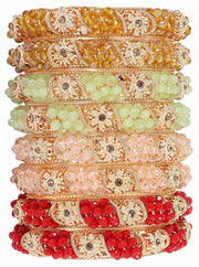 NMII Non-Precious Metal With Base Metal And Zircon Gemstone Or Colourful Beads Studded On Flower Glossy Finished Kada Set For women and Girls