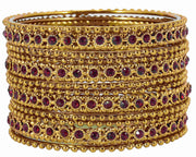 NMII Non-Precious Metal with Base Metal Zircon Gemstone Studded Glossy Finished Linked with Ballchain Gold Plated Premium Bangle set for Women and Girls