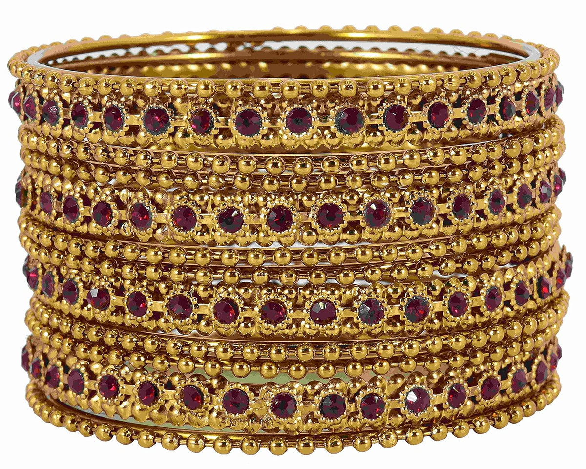 NMII Non-Precious Metal with Base Metal Zircon Gemstone Studded Glossy Finished Linked with Ballchain Gold Plated Premium Bangle set for Women and Girls