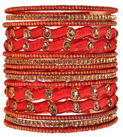 NMII Non-Precious Metal Base Metal with Zircon Gemstone Or Silk thread and Linked with Ball Chain Glossy Finished Bangle Set For Women and Girls