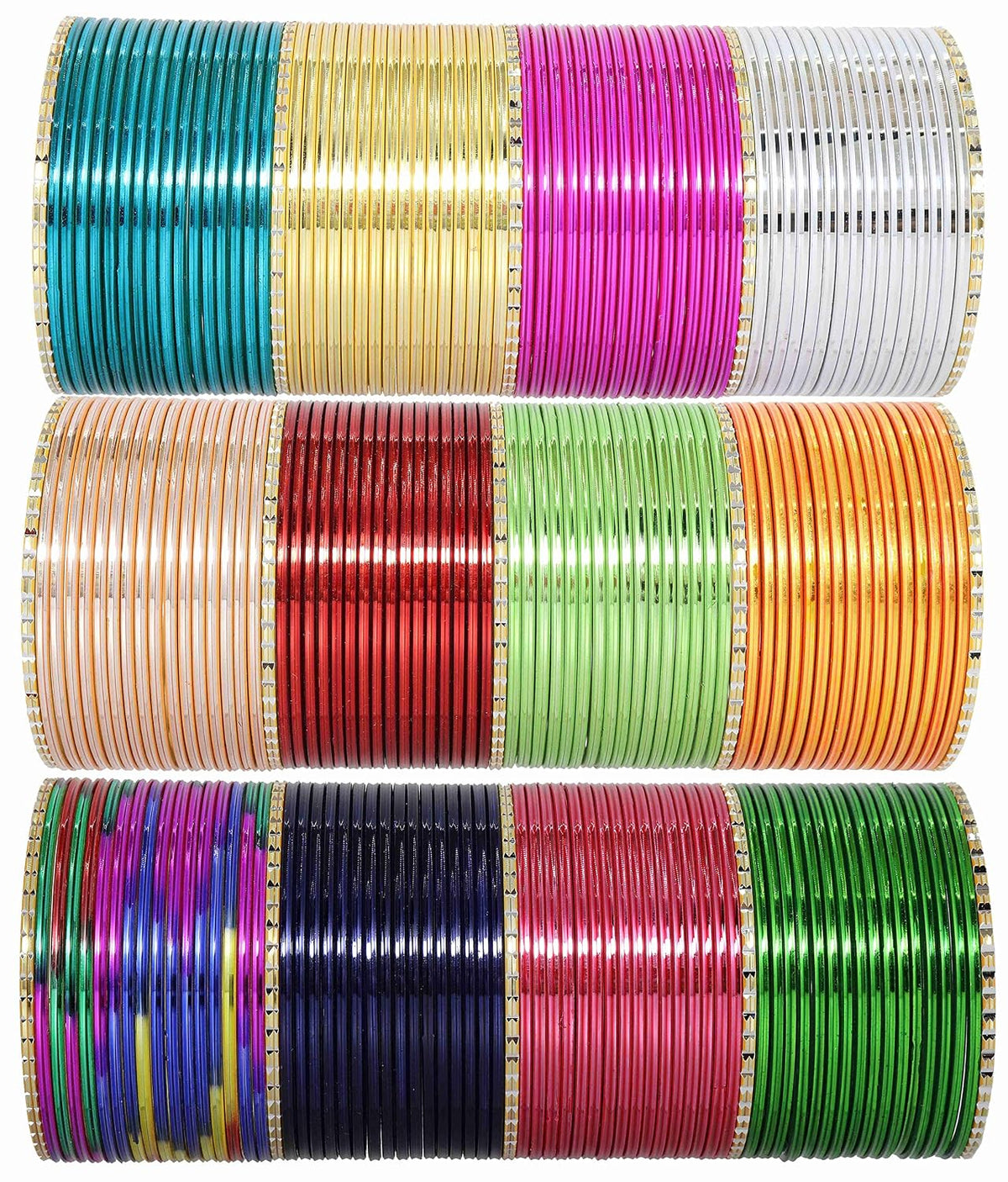 NMII Non-Precious Metal Base Metal With Cutting and Colourful Plane Bangles Set For Women and Girls