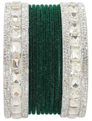 NMII Metal Bangles Set For Women and Girls Studded With Zircon Gemstone and Velvet Bangles I Chuda Bangles I Stylish Bangles Bracelet Set I Metal Bangles (Pack of 28)