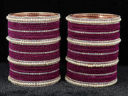 NMII Metal with Cubic Zirconia and Pearls Velvet Bangles For Women and Girls