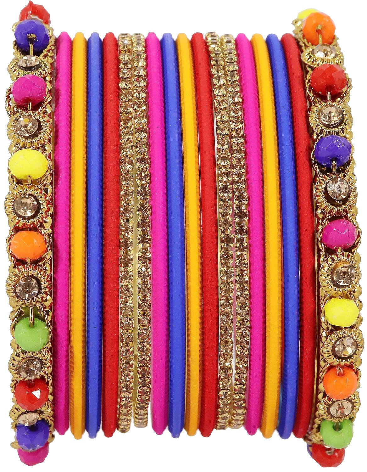 NMII Metal with Zircon Gemstone and Pearls Adorned Bangles Set For Girls and Women I Traditional Bangles Set, Bangle Bracelet Set I Pack of 36 Bangles