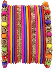 NMII Metal with Zircon Gemstone and Pearls Adorned Bangles Set For Girls and Women I Traditional Bangles Set, Bangle Bracelet Set I Pack of 36 Bangles