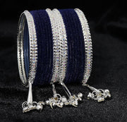 NMII Metal with Zircon Gemstone and Velvet Studded Bells Latkan Bangles Set For Girls and Women I Latkan Bangles, Premium Bangle Bracelet Set I Pack of 16 Bangles