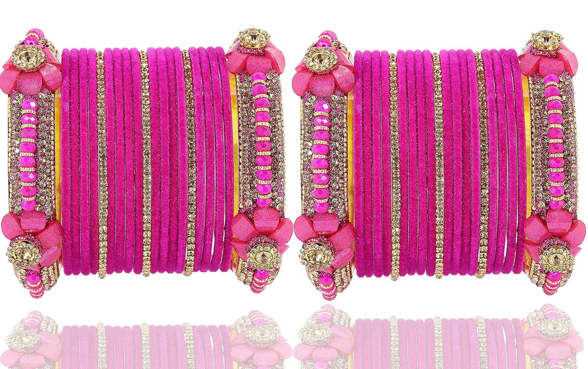 NMII Traditional Plain Metal Bangles with Golden Zircon Stone For Women & Girls | Chuda Set For Bridal Women Wedding, Party, Occasion | Golden Chuda | Metal Bangles For Women- Set of 30