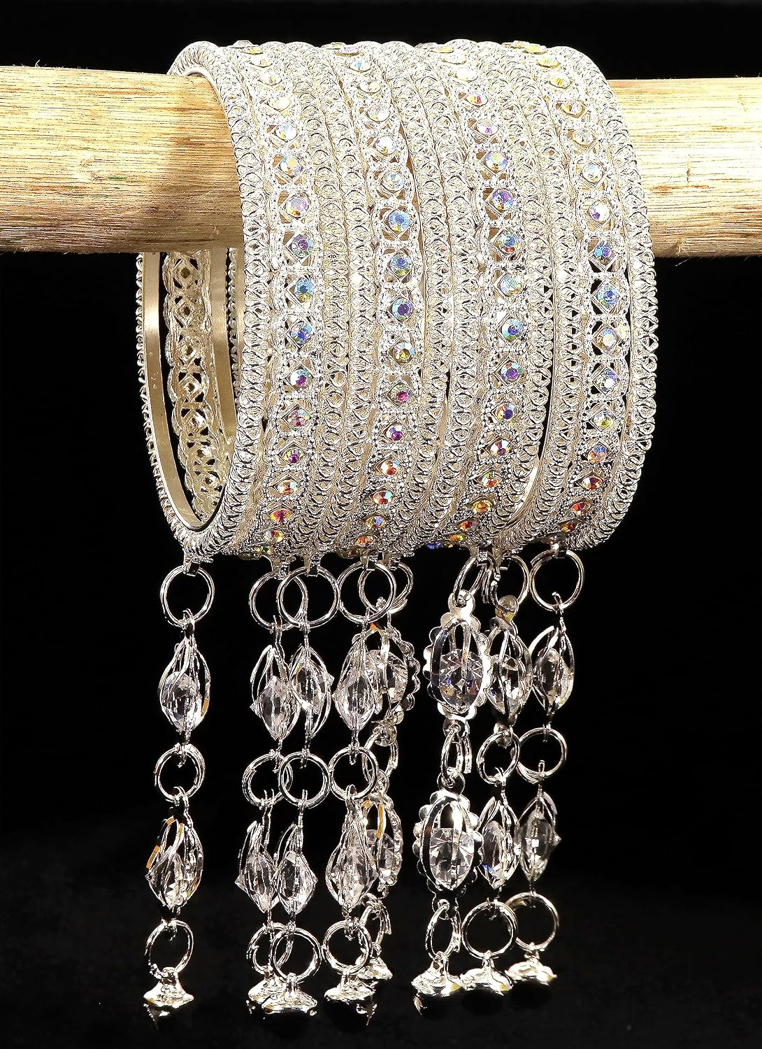 NMII Metal with Zircon Gemstone Studded Latkan Bangles Set For Girls and Women I Latkan Bangle Set, Metal Bangle Set I Pack of 12 Bangles