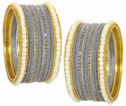 NMII Metal with Zircon Gemstone and Pearls Studded Velvet Bangle Set for Women and Girls