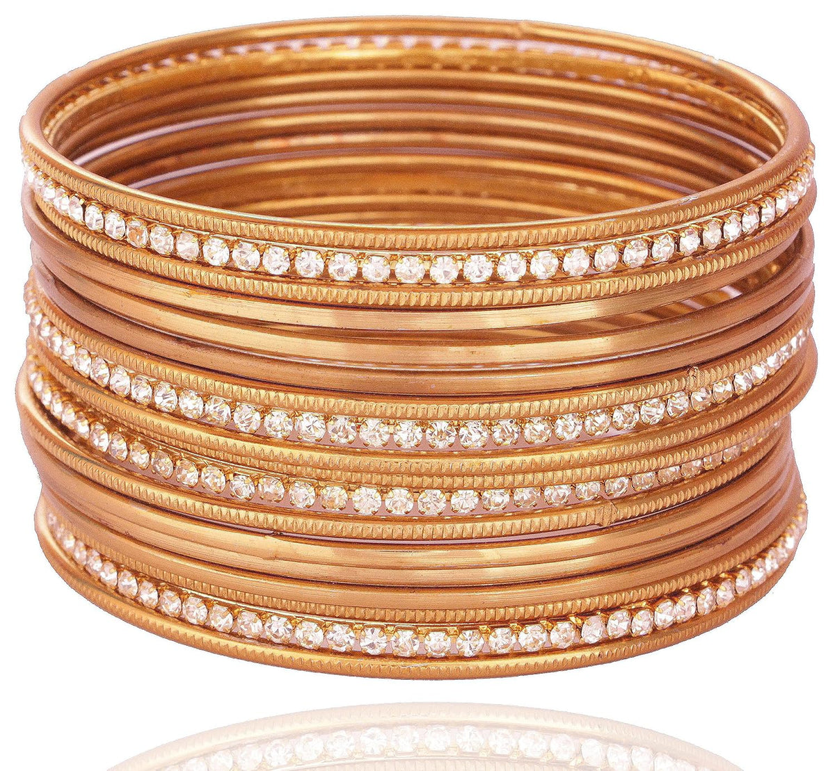 NMII Non-Precious Metal Base Metal with Zircon Gemstone Or Golden Polished and Cutting Pattern Glossy Finished Bangle Set For Women and Girls