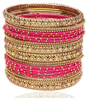 NMII Non-Precious Metal Base Metal With Silk Thread and Zircon Gemstone Studded Worked Or Linked Ball Chain Glossy Finished Bangles Set For Women and Girls