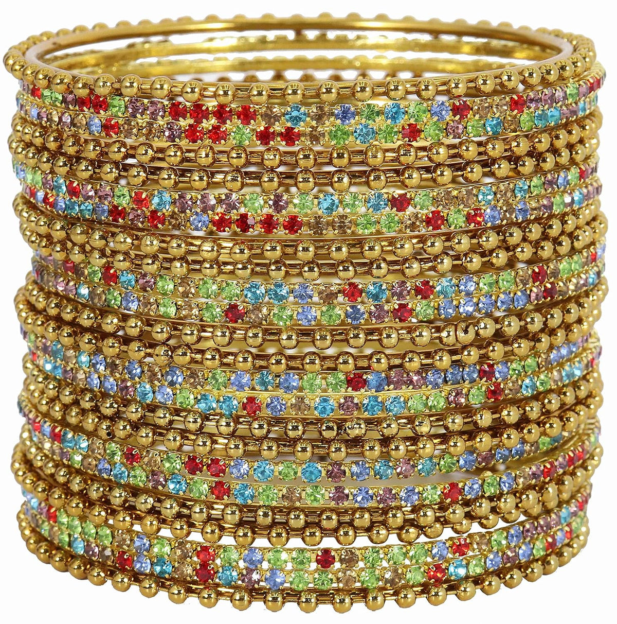 NMII Non-Precious Metal With Base Metal And Zircon Gemstone Studded Ballchain Linked Glossy Finished Bangle Set For women and Girls
