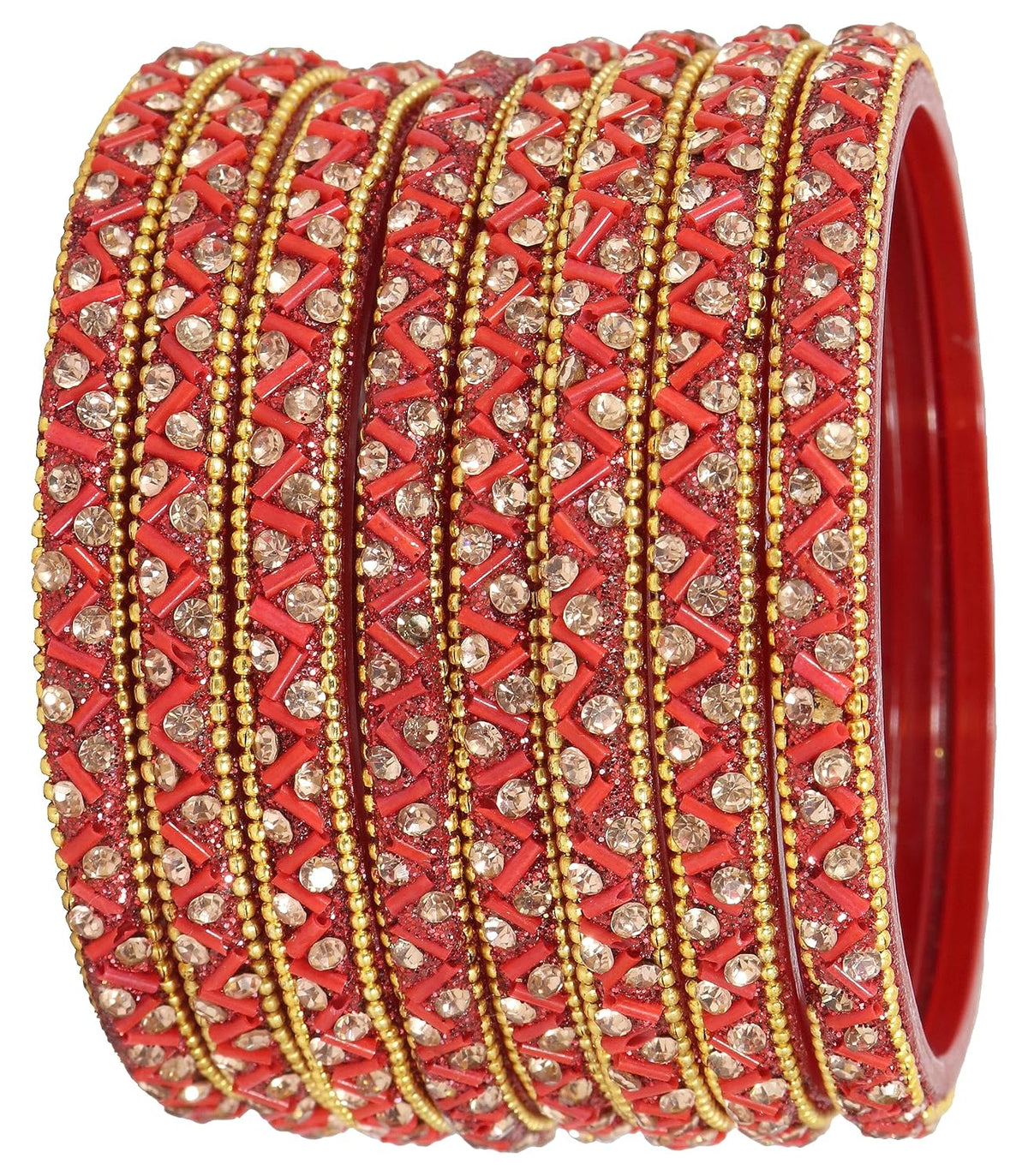 NMII Glass Bangles Set For Girls and Women Studded Zircon Gemstone and Beads I women bangles I (Pack of 8)