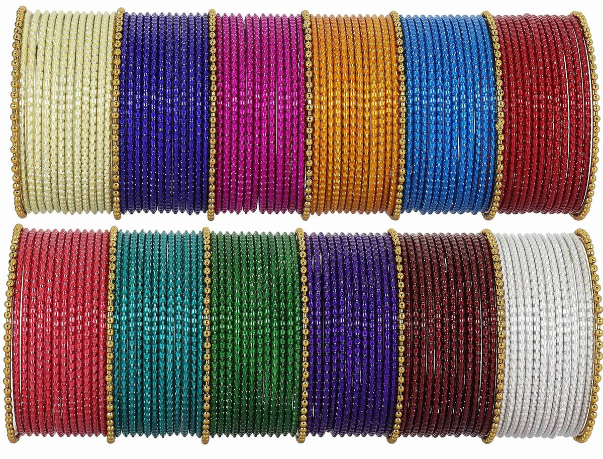 NMII Non-Precious Metal Base Metal With Ball Cutting Pattern Design and Ball Chain Linked Worked Bangles Set For Women and Girls