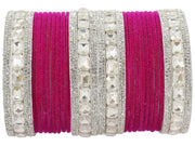 NMII Metal Bangles Set For Women and Girls Studded With Zircon Gemstone and Velvet Bangles I Chuda Bangles I Stylish Bangles Bracelet Set I Metal Bangles (Pack of 28)
