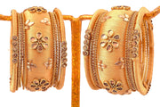 NMII Metal Base Metal with Silk thread worked and Zircon Gemstone Or Flower Shaped with Ball Chain Linked Glossy Finished Bangle Set For Women and Girls, (Golden_2.6 Inches), Pack Of 18 Bangle Set