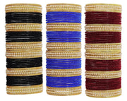 NMII Glass with Premium Velvet, Pearls and Ballchain Studded Fancy Bangles Set For Women's and Girls | Multicolour Stylish Bangles Set- Pack of 144 Bangles