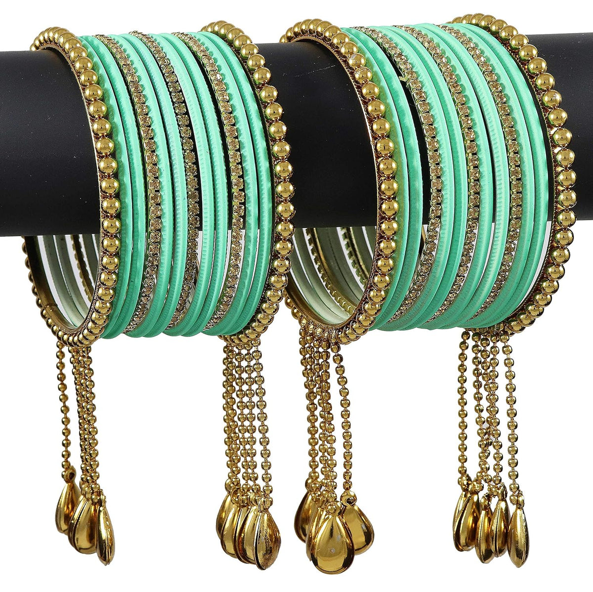 NMII Gold Plated Metal Bangles Set For Women & Girls with Zircon Gemstone & BallChain Linked | Latkan Bangle set | Traditional Bangles Bracelet | Stylish Gold Bangles-(F100-Radium-2.8),(Pack Of 26)