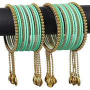 NMII Gold Plated Metal Bangles Set For Women & Girls with Zircon Gemstone & BallChain Linked | Latkan Bangle set | Traditional Bangles Bracelet | Stylish Gold Bangles-(F100-Radium-2.8),(Pack Of 26)