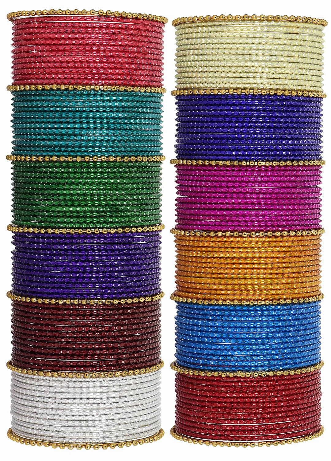 NMII Non-Precious Metal Base Metal With Ball Cutting Pattern Design and Ball Chain Linked Worked Bangles Set For Women and Girls