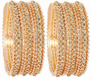 NMII Non-Precious Metal Base Metal with Zircon Gemstone Studded worked and Link with Rose gold Ball Chain Glossy Finished Bangle Set For Women and Girls