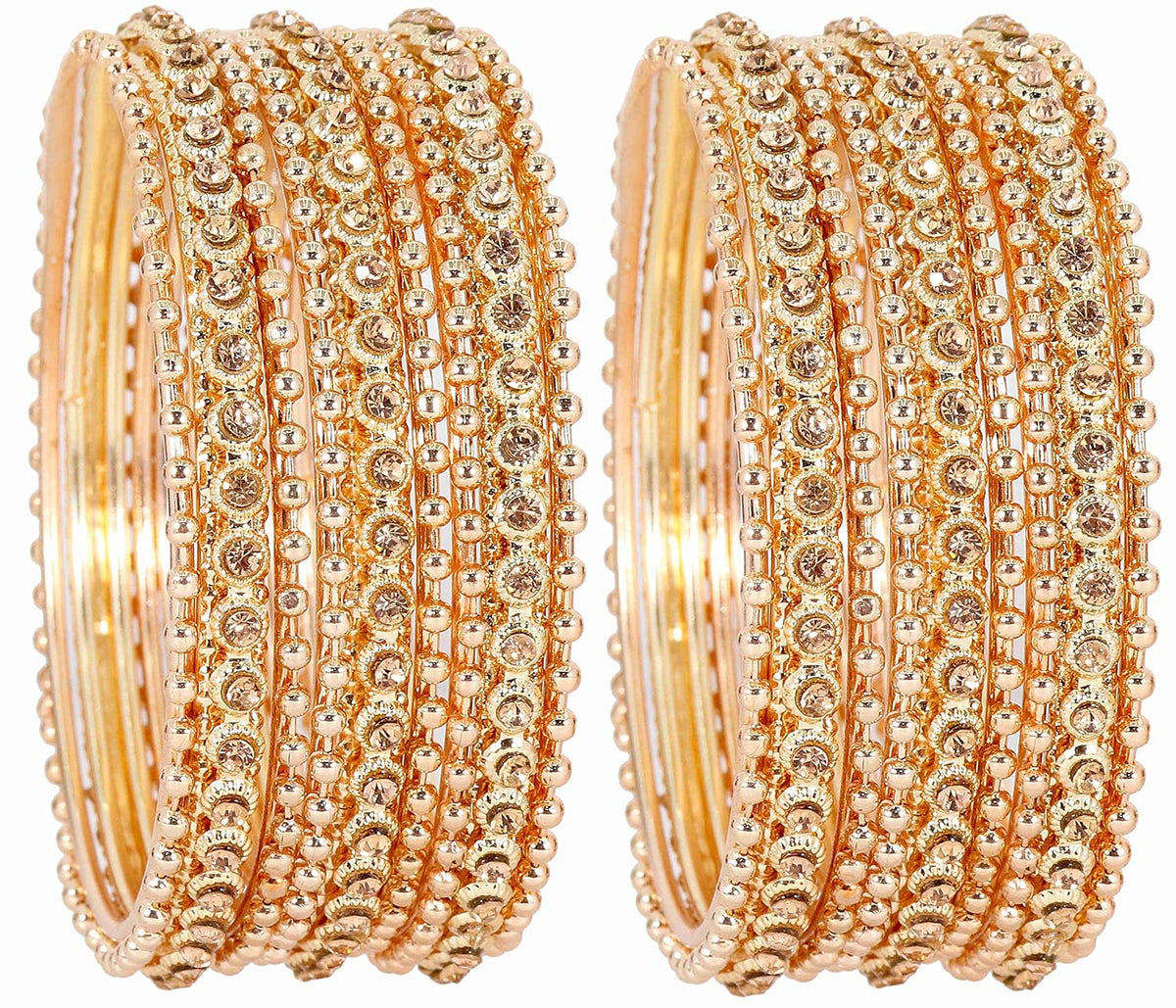 NMII Non-Precious Metal Base Metal with Zircon Gemstone Studded worked and Link with Rose gold Ball Chain Glossy Finished Bangle Set For Women and Girls