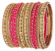 NMII Non-Precious Metal Base Metal With Silk Thread and Zircon Gemstone Studded Worked Or Linked Ball Chain Glossy Finished Bangles Set For Women and Girls