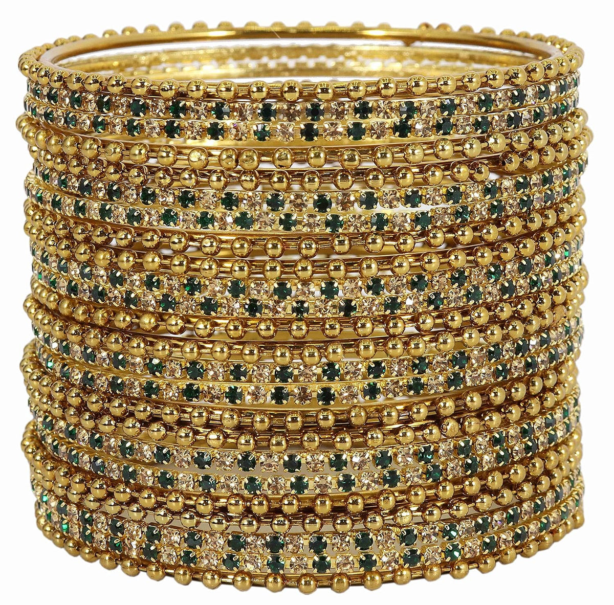 NMII Non-Precious Metal With Base Metal And Zircon Gemstone Studded Ballchain Linked Glossy Finished Bangle Set For women and Girls