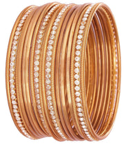 NMII Non-Precious Metal Base Metal with Zircon Gemstone Or Golden Polished and Cutting Pattern Glossy Finished Bangle Set For Women and Girls