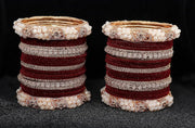 NMII Alloy Metal with Zircon Gemstone, Pearls & Velvet Adorned Alloy Bangles Set For Girls and Women