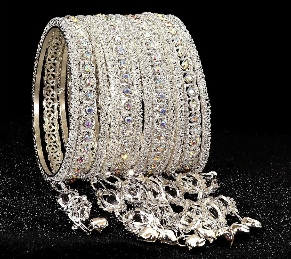 NMII Metal with Zircon Gemstone Studded Latkan Bangles Set For Girls and Women I Latkan Bangle Set, Metal Bangle Set I Pack of 12 Bangles