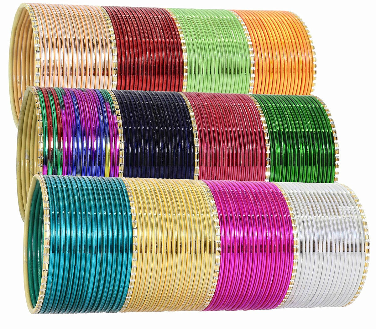 NMII Non-Precious Metal Base Metal With Cutting and Colourful Plane Bangles Set For Women and Girls
