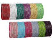 NMII Stylish Multi colour Metal Bangles set for women and Girls with Zari and Cutting Design | Fancy Multicolour Bangles for women | Metal Churi Set- Pack of 144 Bangles