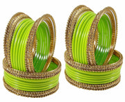 NMII Glass With Zircon Gemstone Studded Worked and Ball Chain Or Plane Gloosy Finished Bangles Set For Women and Girls