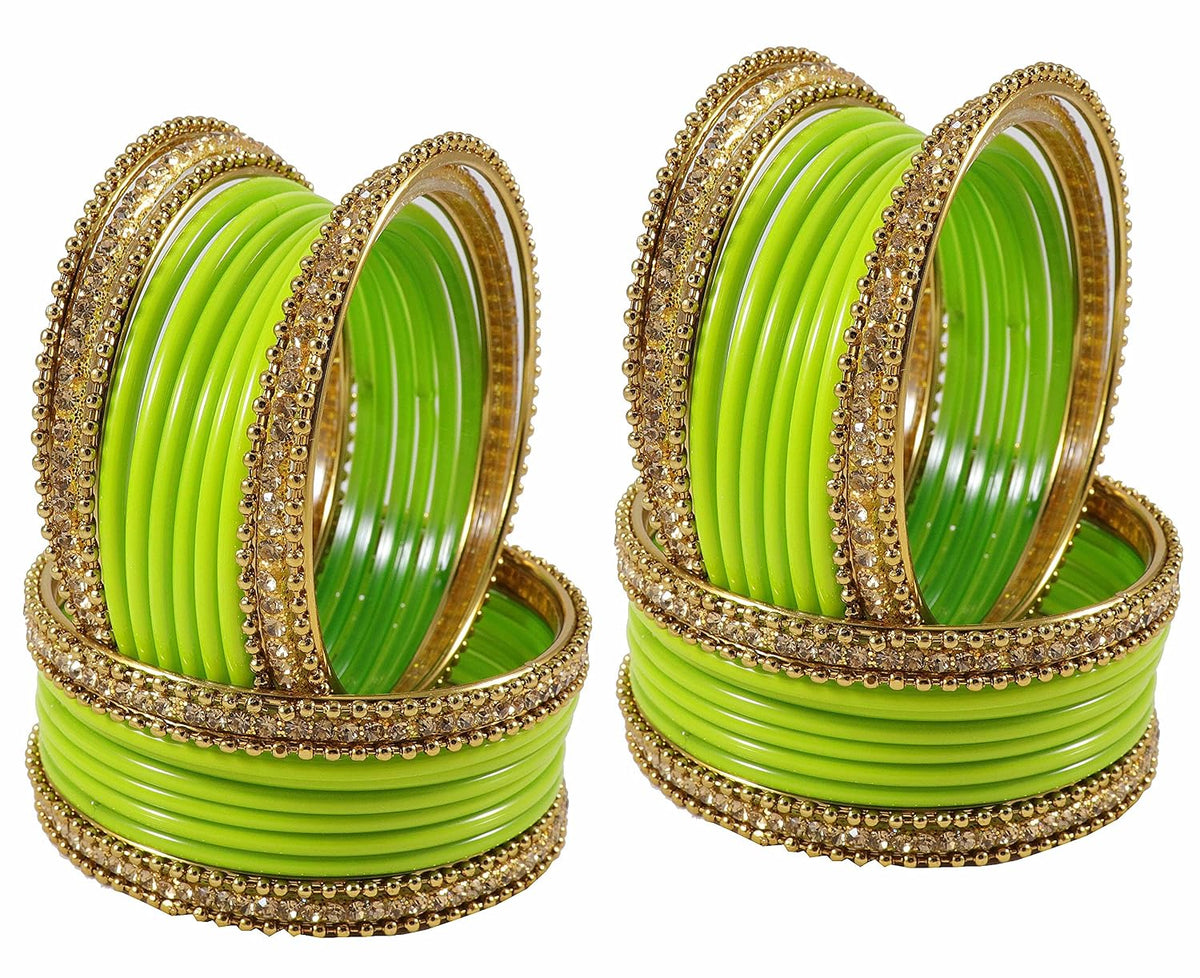 NMII Glass With Zircon Gemstone Studded Worked and Ball Chain Or Plane Gloosy Finished Bangles Set For Women and Girls