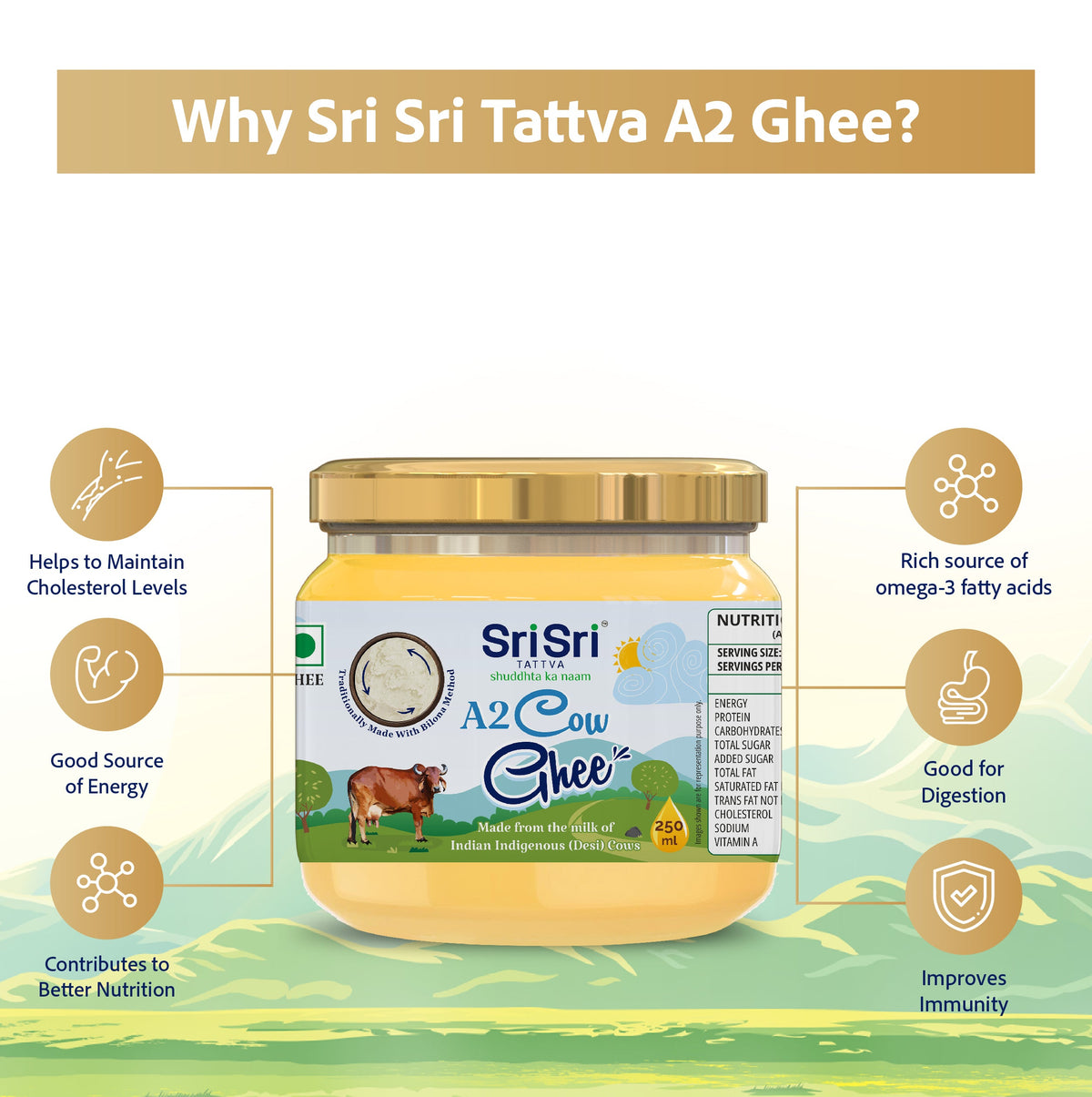 Sri Sri Tattva A2 Cow Ghee, 250 ml