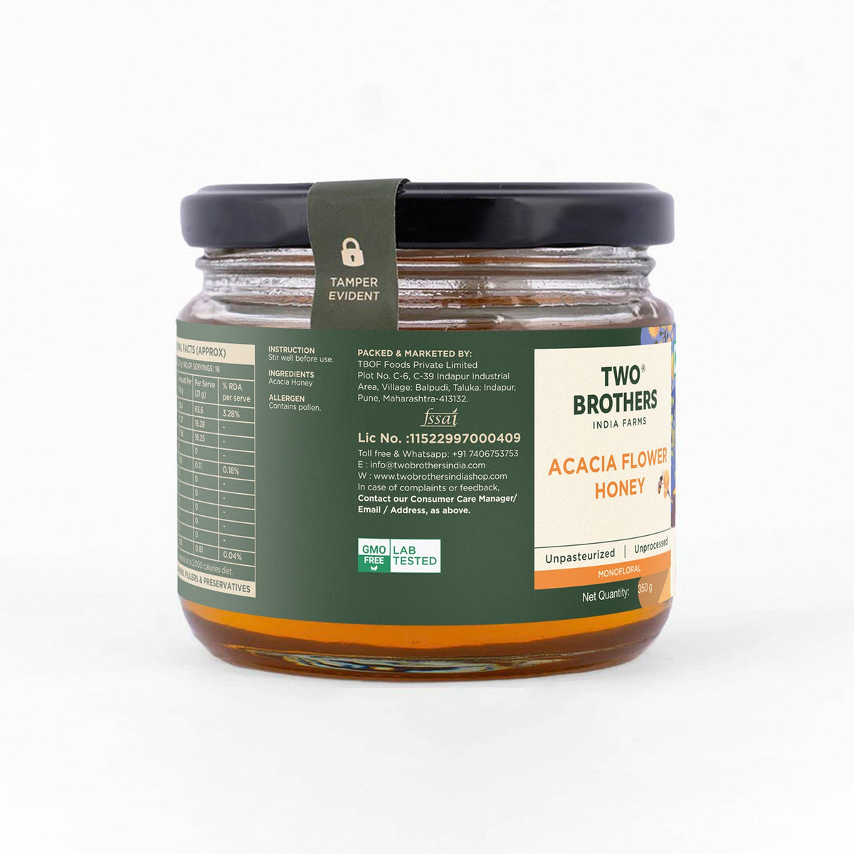 Two Brothers Organic Farms Acacia Honey, Raw Mono-floral Unfiltered
