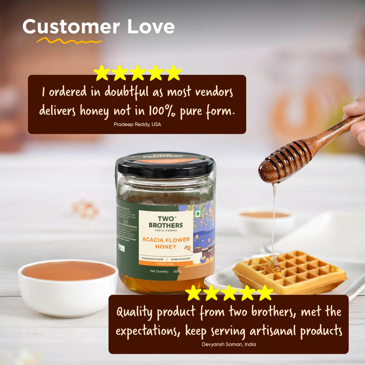 Two Brothers Organic Farms Acacia Honey, Raw Mono-floral Unfiltered