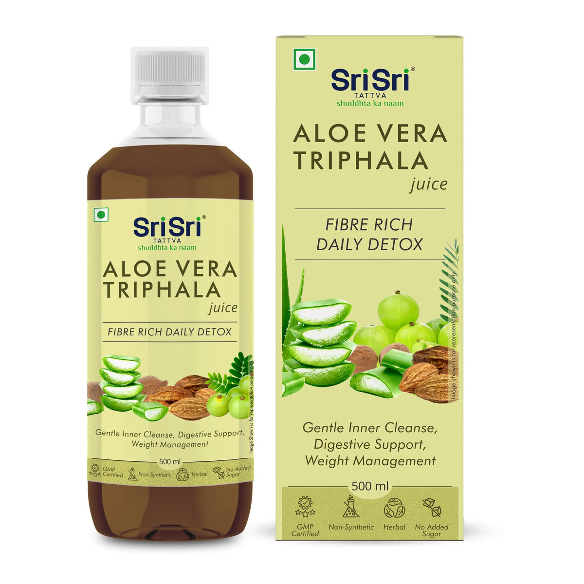 Sri Sri Tattva Aloe Vera Triphala Juice - Fibre Rich Daily Detox | Gentle Inner Cleanse, Digestive Support, Weight Management | No Added Sugar | 500 ml