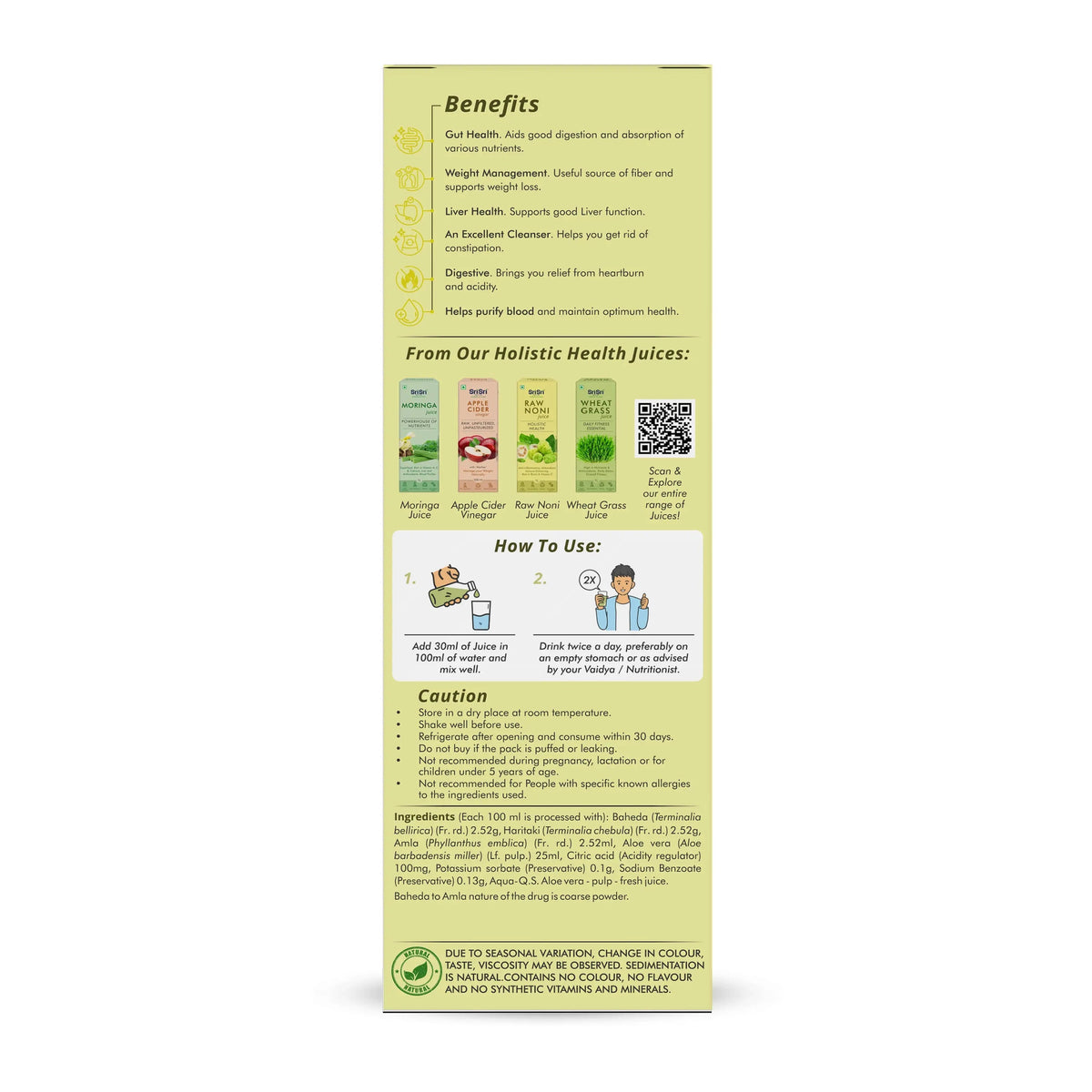 Sri Sri Tattva Aloe Vera Triphala Juice - Fibre Rich Daily Detox | Gentle Inner Cleanse, Digestive Support, Weight Management | No Added Sugar | 500 ml