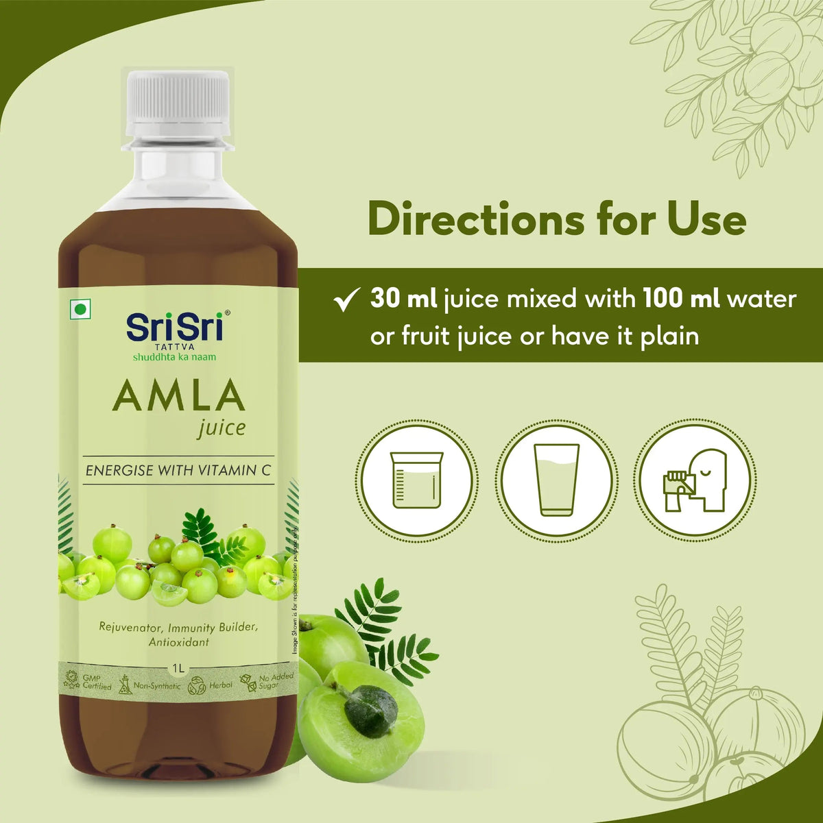 Sri Sri Tattva Amla Juice - Energise With Vitamin C | Rejuvenator, Immunity Builder, Antioxidant | No Added Sugar | 1 L