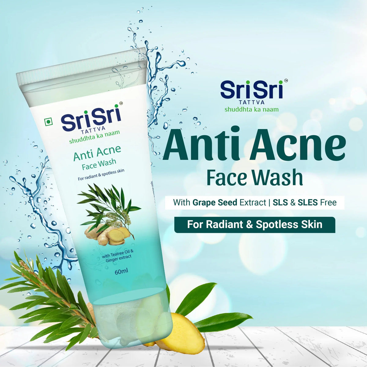 Sri Sri Tattva Anti Acne Face Wash - For Radiant & Spotless Skin, 60 ml