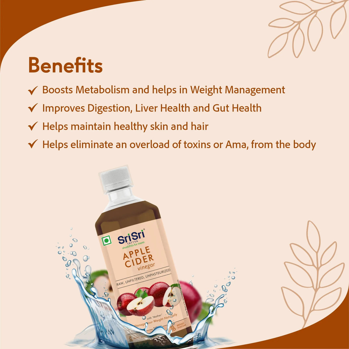 Sri Sri Tattva Apple Cider Vinegar - Raw, Unfiltered, Unpasteurized | Manage Your Weight Naturally | 500 ml