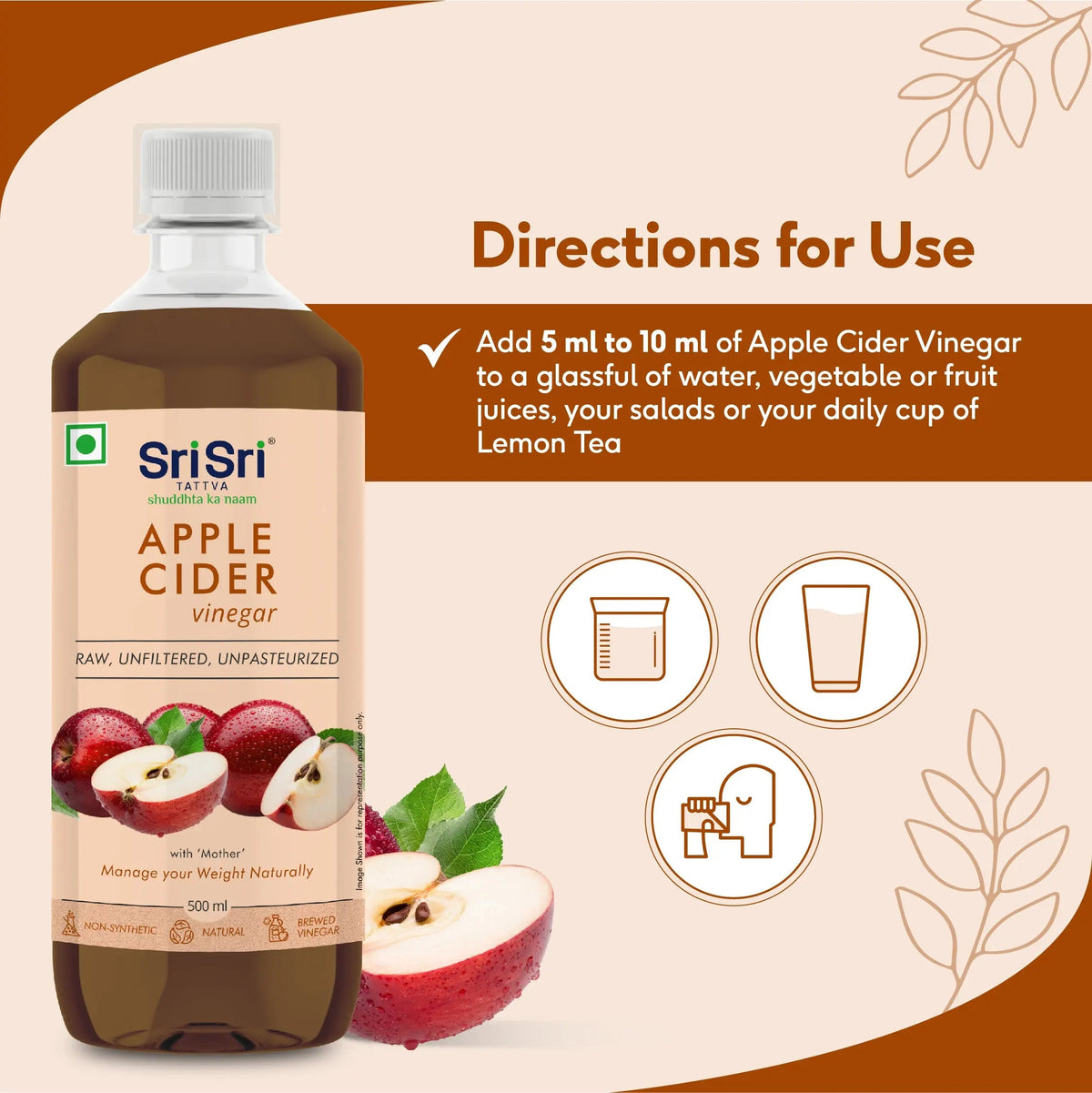 Sri Sri Tattva Apple Cider Vinegar - Raw, Unfiltered, Unpasteurized | Manage Your Weight Naturally | 500 ml