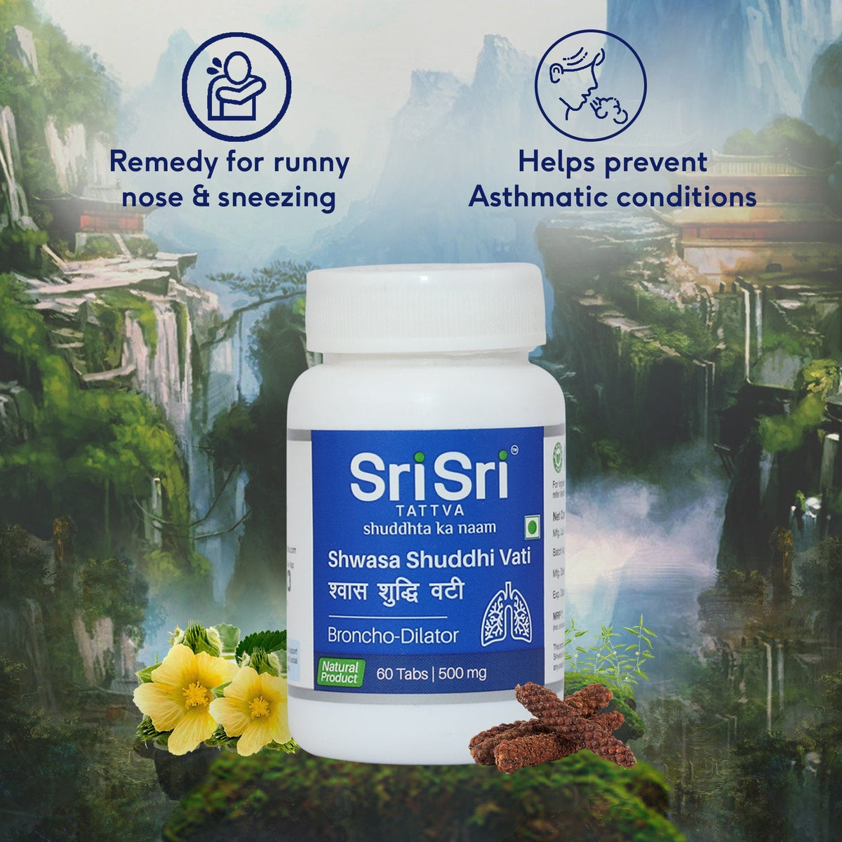 Sri Sri Tattva Shwasa Shuddhi Vati - Broncho Dilator, 60 Tabs | 500 mg