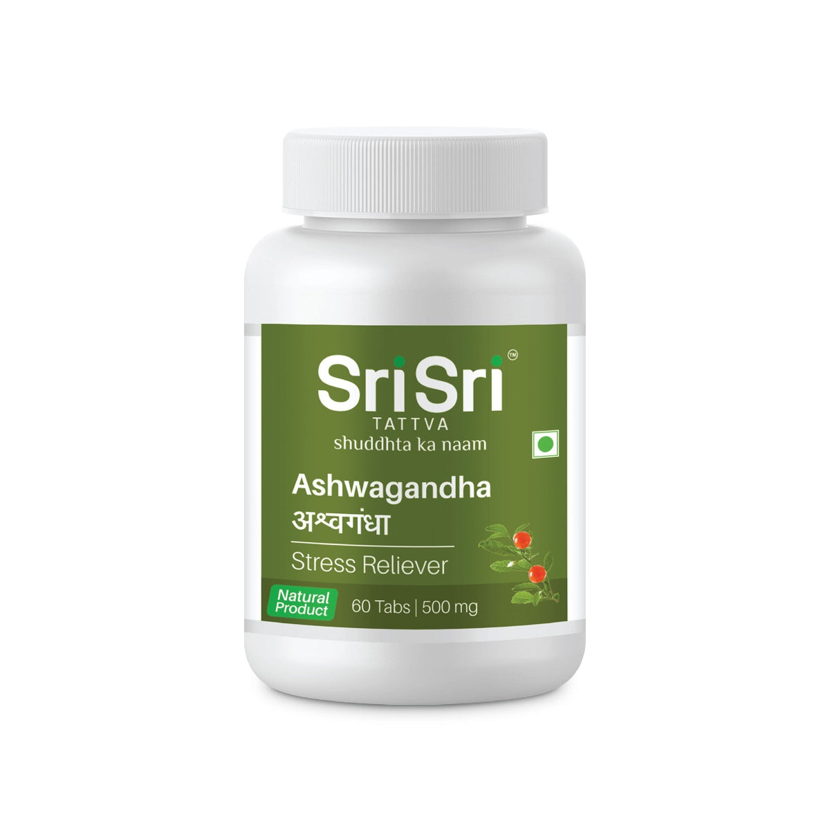 Sri Sri Tattva Ashwagandha - Stress Relief | Balances Nervous System | Promotes Quality Sleep | Restores Energy & Strength | 60 Tabs, 500 mg