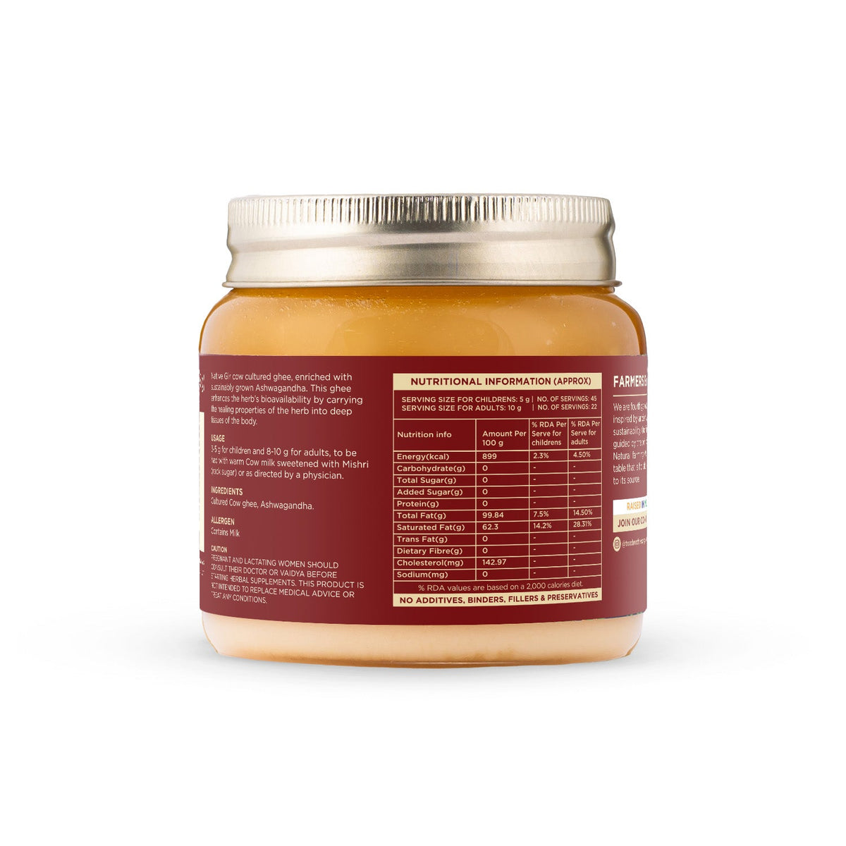 Two Brothers Organic Farms Ashwagandha Ghee, Cultured 250g
