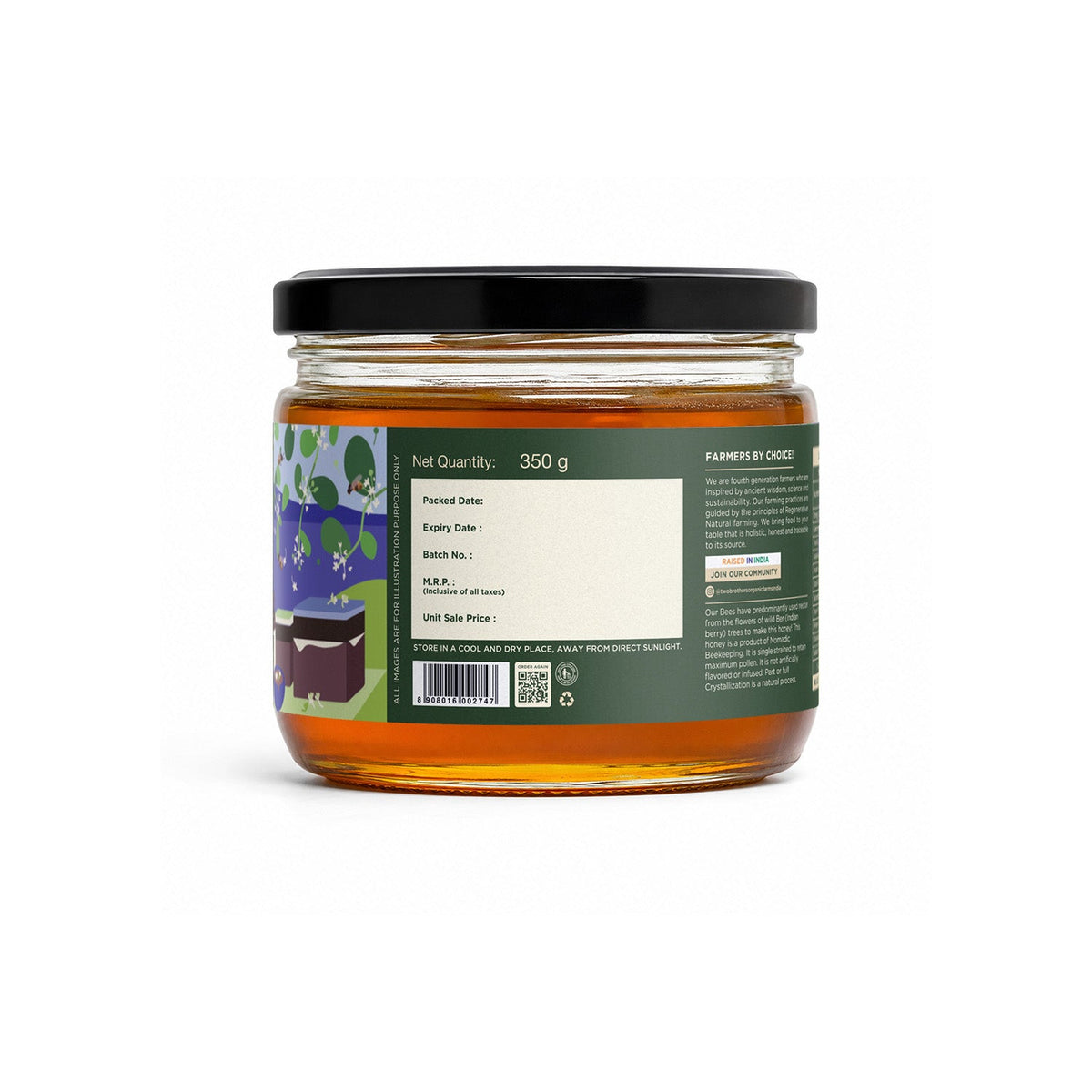Two Brothers Organic Farms Indian Berry Honey, Raw Mono-Floral Unfiltered